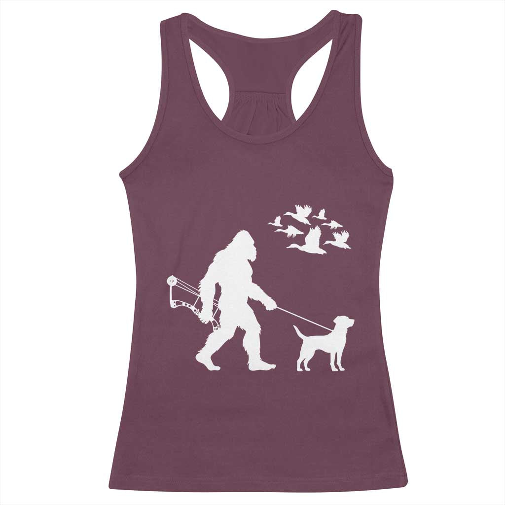 Funny Bow Hunter Racerback Tank Top Bigfoot Walking Labrador Hunting Dog Gift TS12 Maroon Print Your Wear