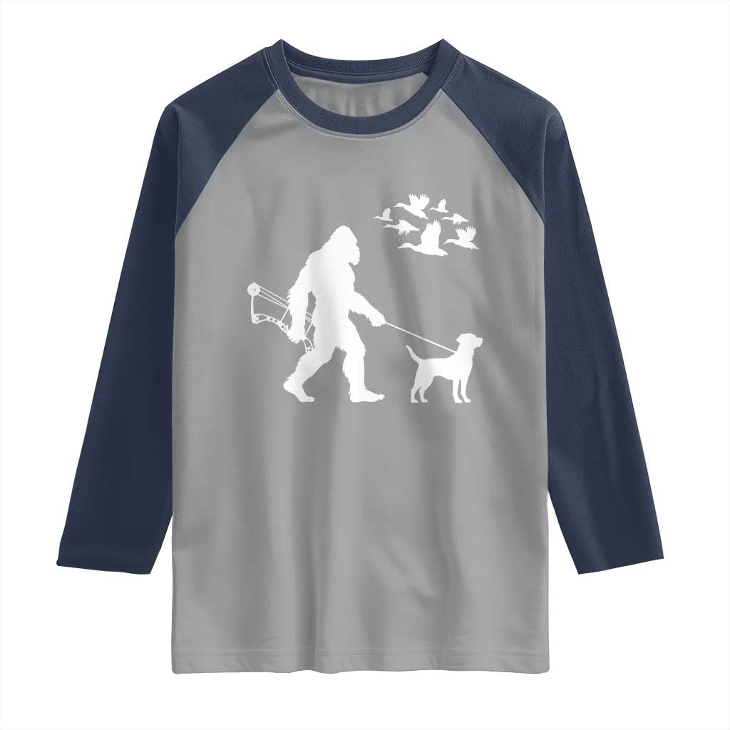 Funny Bow Hunter Raglan Shirt Bigfoot Walking Labrador Hunting Dog Gift TS12 Sport Gray Navy Print Your Wear