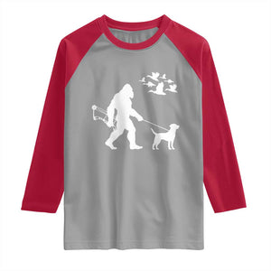 Funny Bow Hunter Raglan Shirt Bigfoot Walking Labrador Hunting Dog Gift TS12 Sport Gray Red Print Your Wear