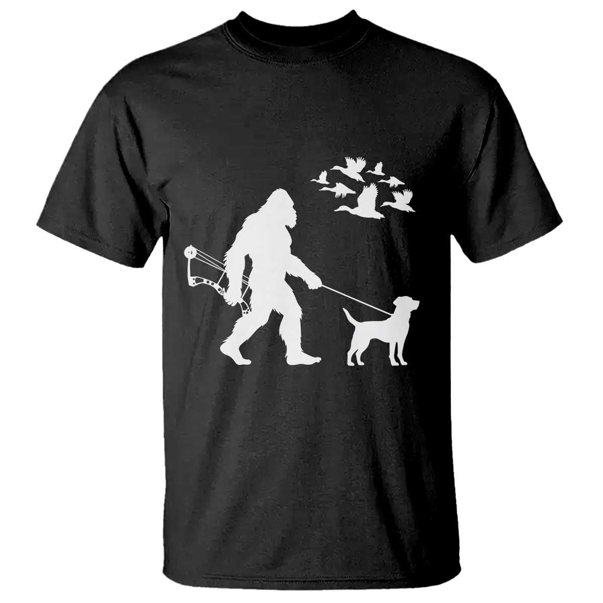 Funny Bow Hunter T Shirt Bigfoot Walking Labrador Hunting Dog Gift TS12 Black Print Your Wear