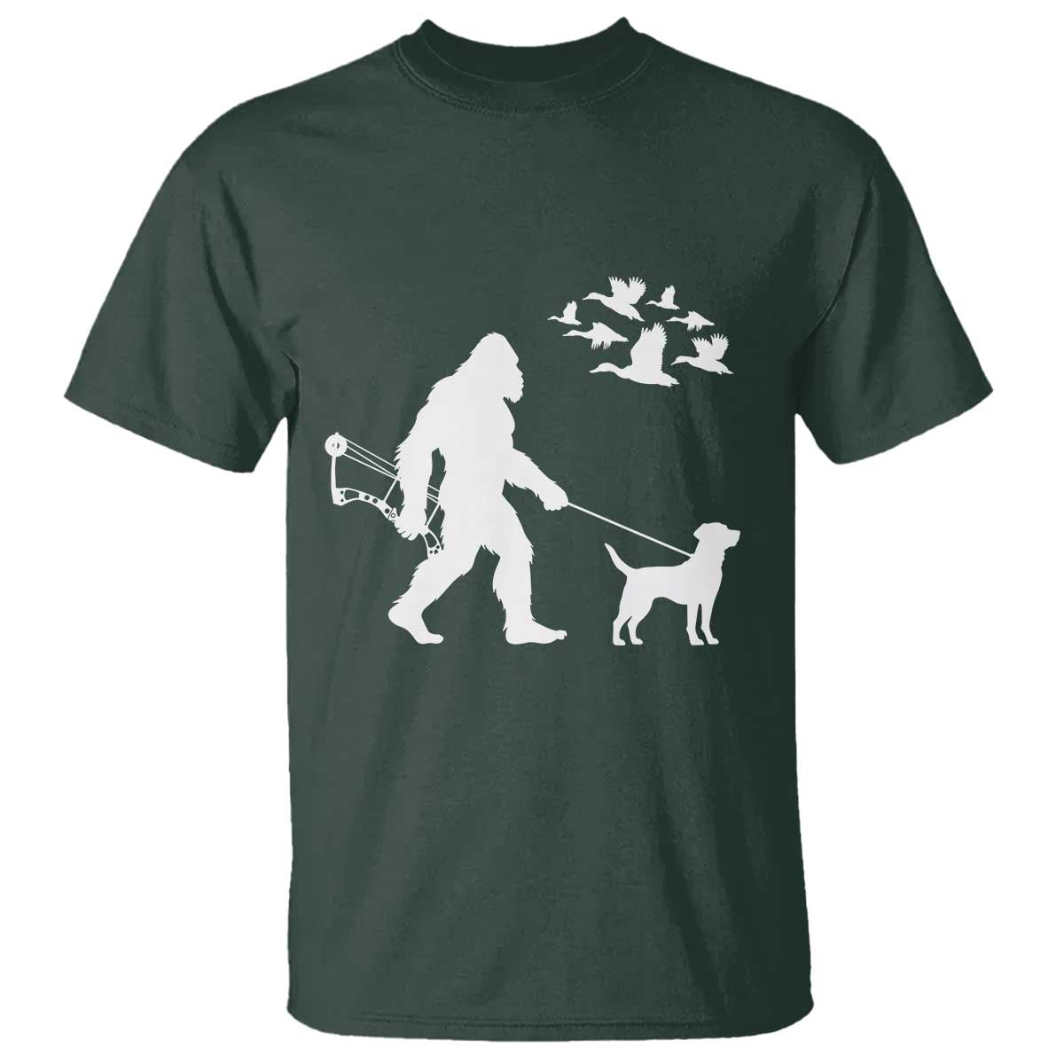 Funny Bow Hunter T Shirt Bigfoot Walking Labrador Hunting Dog Gift TS12 Dark Forest Green Print Your Wear