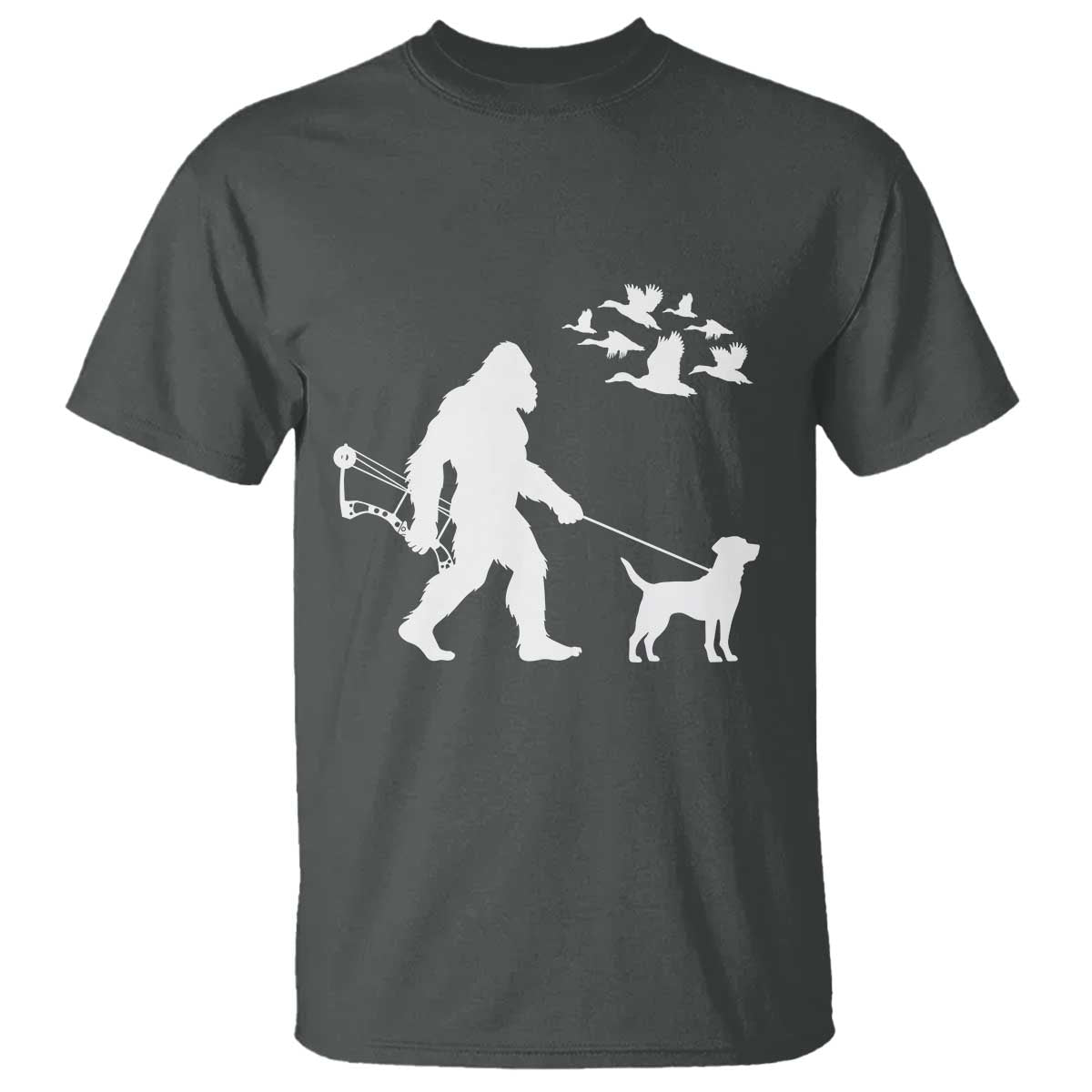 Funny Bow Hunter T Shirt Bigfoot Walking Labrador Hunting Dog Gift TS12 Dark Heather Print Your Wear