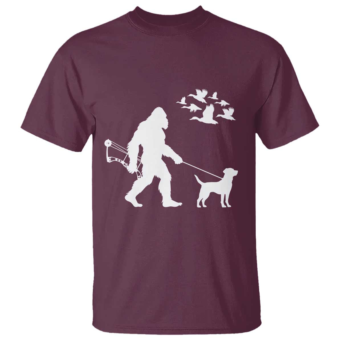 Funny Bow Hunter T Shirt Bigfoot Walking Labrador Hunting Dog Gift TS12 Maroon Print Your Wear