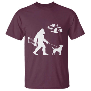 Funny Bow Hunter T Shirt Bigfoot Walking Labrador Hunting Dog Gift TS12 Maroon Print Your Wear