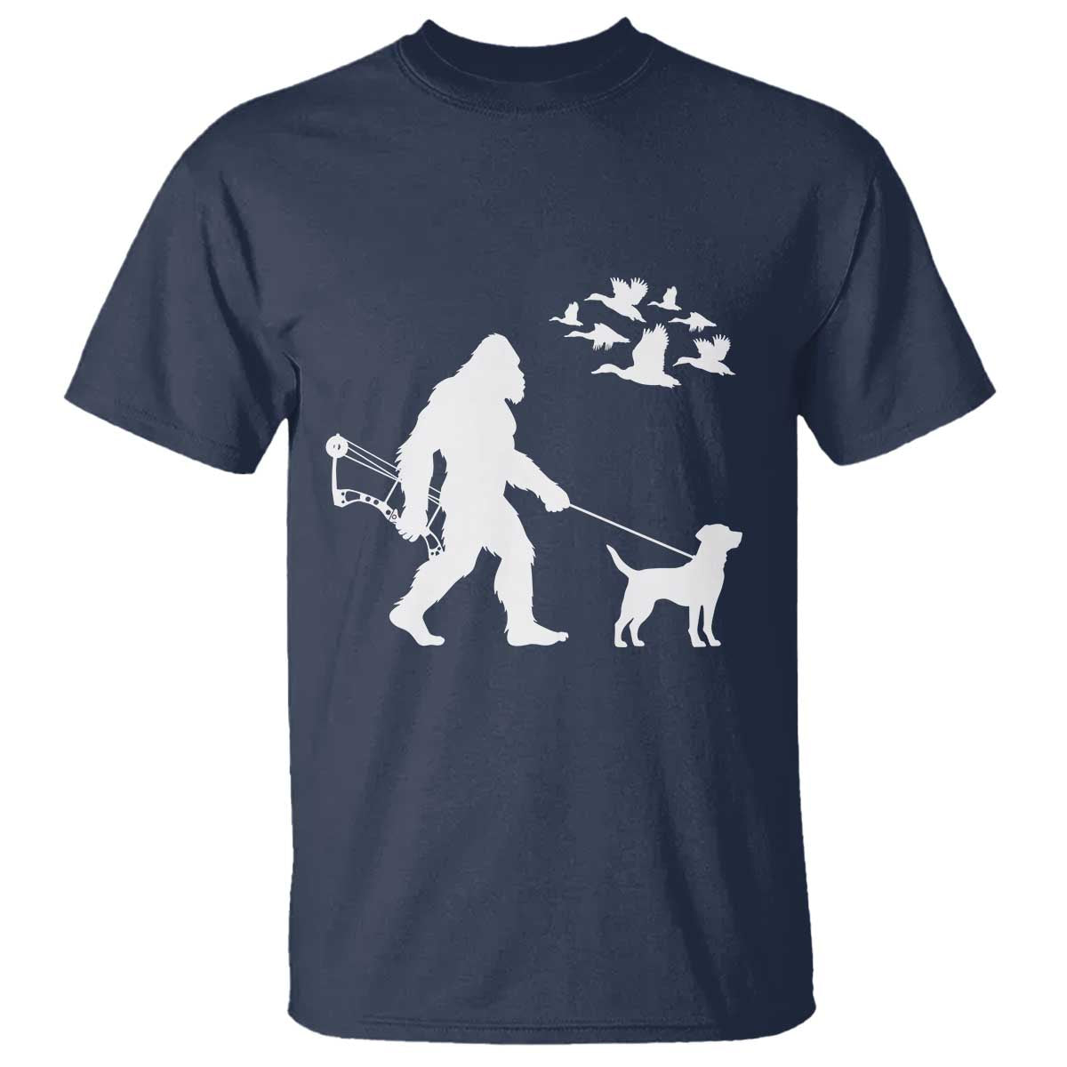 Funny Bow Hunter T Shirt Bigfoot Walking Labrador Hunting Dog Gift TS12 Navy Print Your Wear