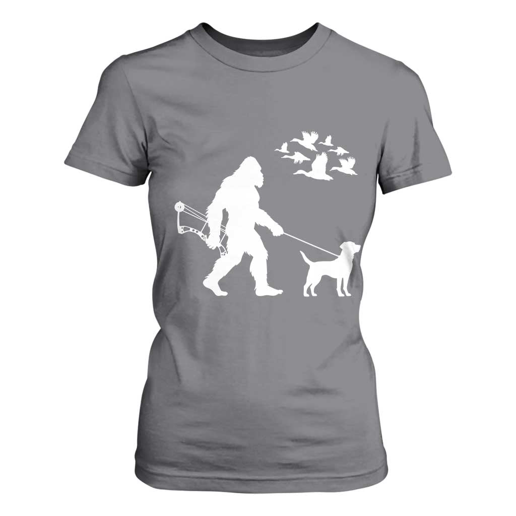 Funny Bow Hunter T Shirt For Women Bigfoot Walking Labrador Hunting Dog Gift TS12 Charcoal Print Your Wear