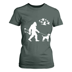 Funny Bow Hunter T Shirt For Women Bigfoot Walking Labrador Hunting Dog Gift TS12 Dark Forest Green Print Your Wear