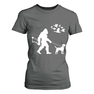 Funny Bow Hunter T Shirt For Women Bigfoot Walking Labrador Hunting Dog Gift TS12 Dark Heather Print Your Wear