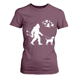 Funny Bow Hunter T Shirt For Women Bigfoot Walking Labrador Hunting Dog Gift TS12 Maroon Print Your Wear
