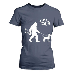 Funny Bow Hunter T Shirt For Women Bigfoot Walking Labrador Hunting Dog Gift TS12 Navy Print Your Wear