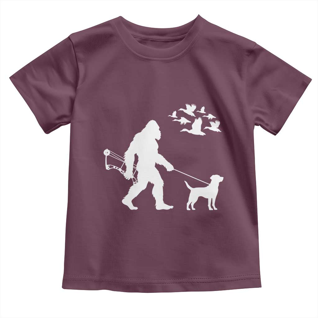 Funny Bow Hunter Toddler T Shirt Bigfoot Walking Labrador Hunting Dog Gift TS12 Maroon Print Your Wear