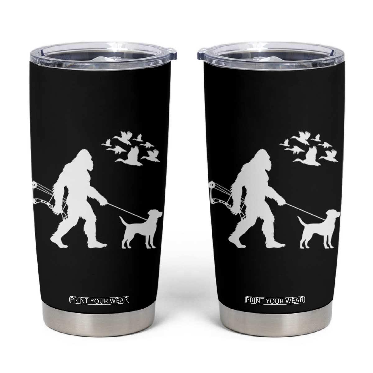 Funny Bow Hunter Tumbler Cup Bigfoot Walking Labrador Hunting Dog Gift - Print Your Wear