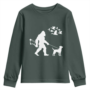 Funny Bow Hunter Youth Sweatshirt Bigfoot Walking Labrador Hunting Dog Gift TS12 Dark Forest Green Print Your Wear