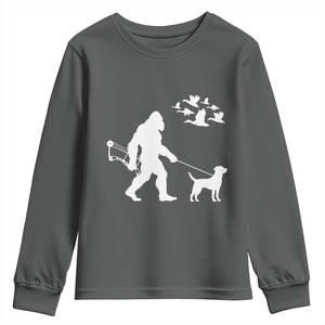 Funny Bow Hunter Youth Sweatshirt Bigfoot Walking Labrador Hunting Dog Gift TS12 Dark Heather Print Your Wear