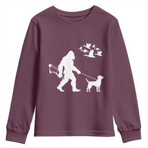 Funny Bow Hunter Youth Sweatshirt Bigfoot Walking Labrador Hunting Dog Gift TS12 Maroon Print Your Wear