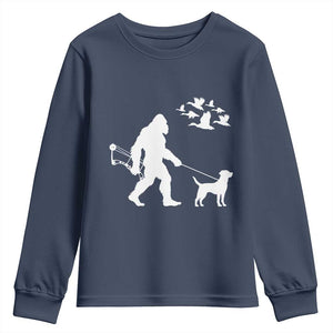 Funny Bow Hunter Youth Sweatshirt Bigfoot Walking Labrador Hunting Dog Gift TS12 Navy Print Your Wear