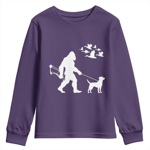 Funny Bow Hunter Youth Sweatshirt Bigfoot Walking Labrador Hunting Dog Gift TS12 Purple Print Your Wear