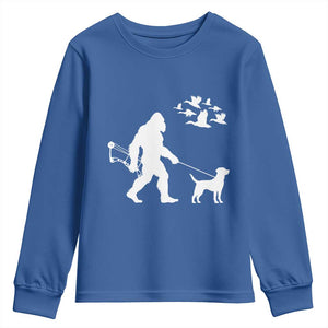 Funny Bow Hunter Youth Sweatshirt Bigfoot Walking Labrador Hunting Dog Gift TS12 Royal Blue Print Your Wear