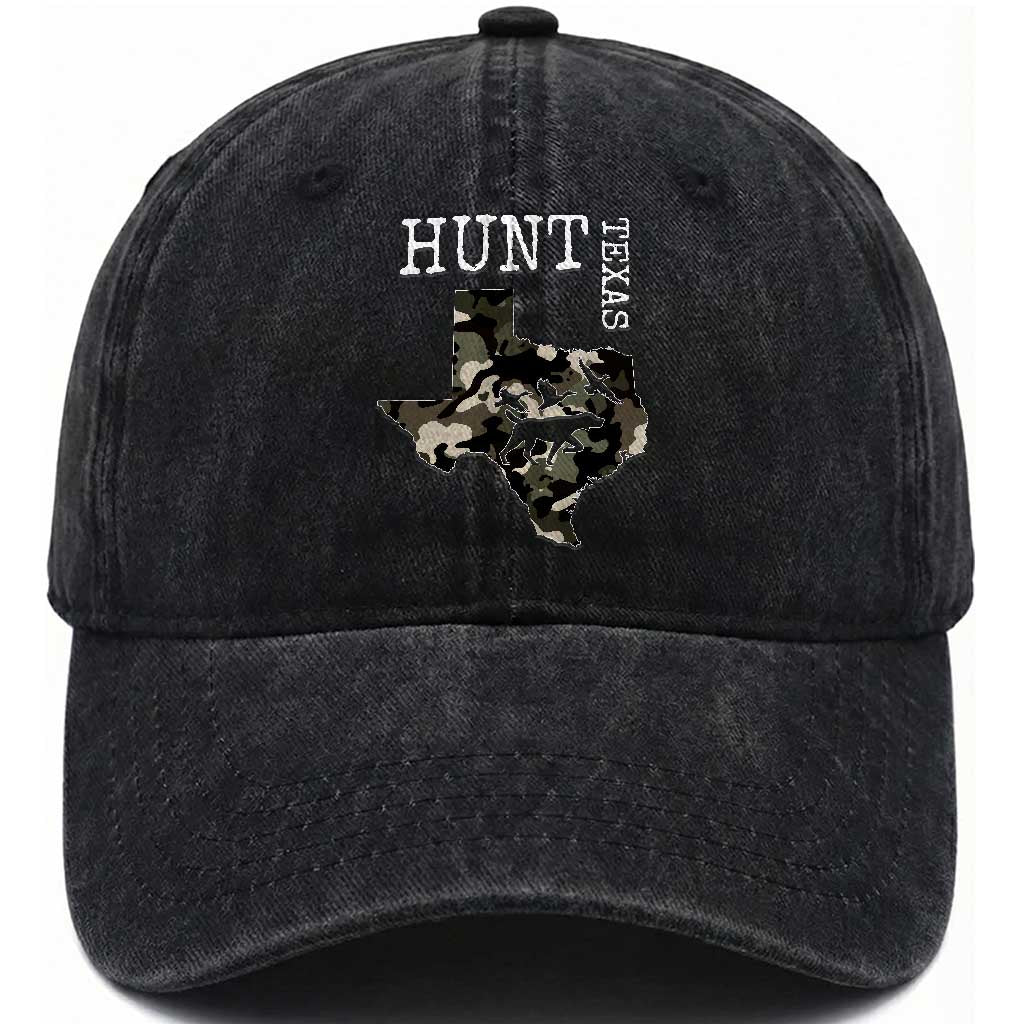 Texas Hunter Gift Washed Cotton Baseball Cap Labrador Retriever Duck Hunting Dog TS12 Washed Cap Universal Fit Black Print Your Wear