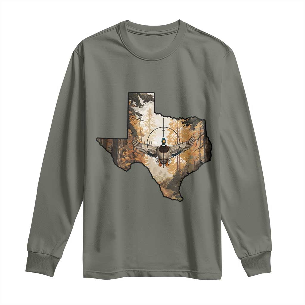 Funny Texas Duck Hunting Season Long Sleeve Shirt Hunter Gift TS12 Military Green Print Your Wear