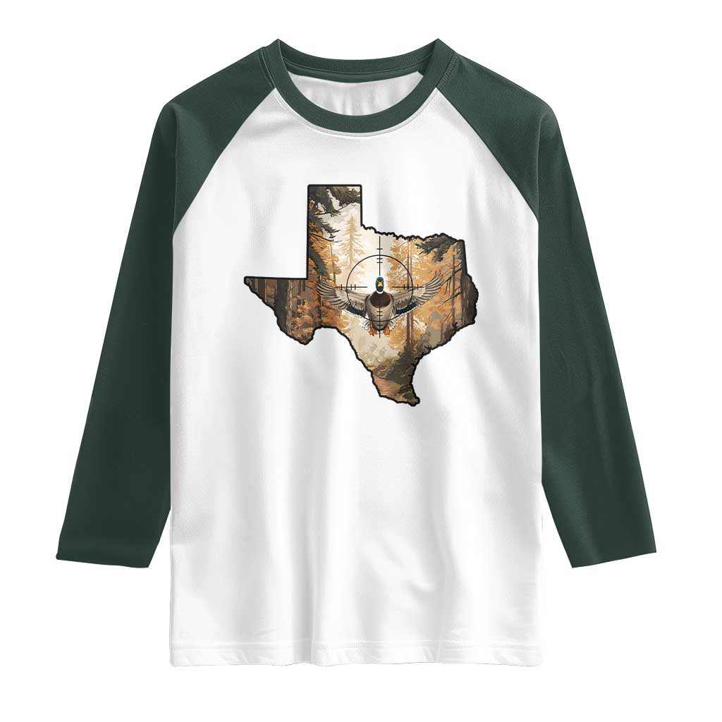 Funny Texas Duck Hunting Season Raglan Shirt Hunter Gift TS12 White Dark Forest Green Print Your Wear