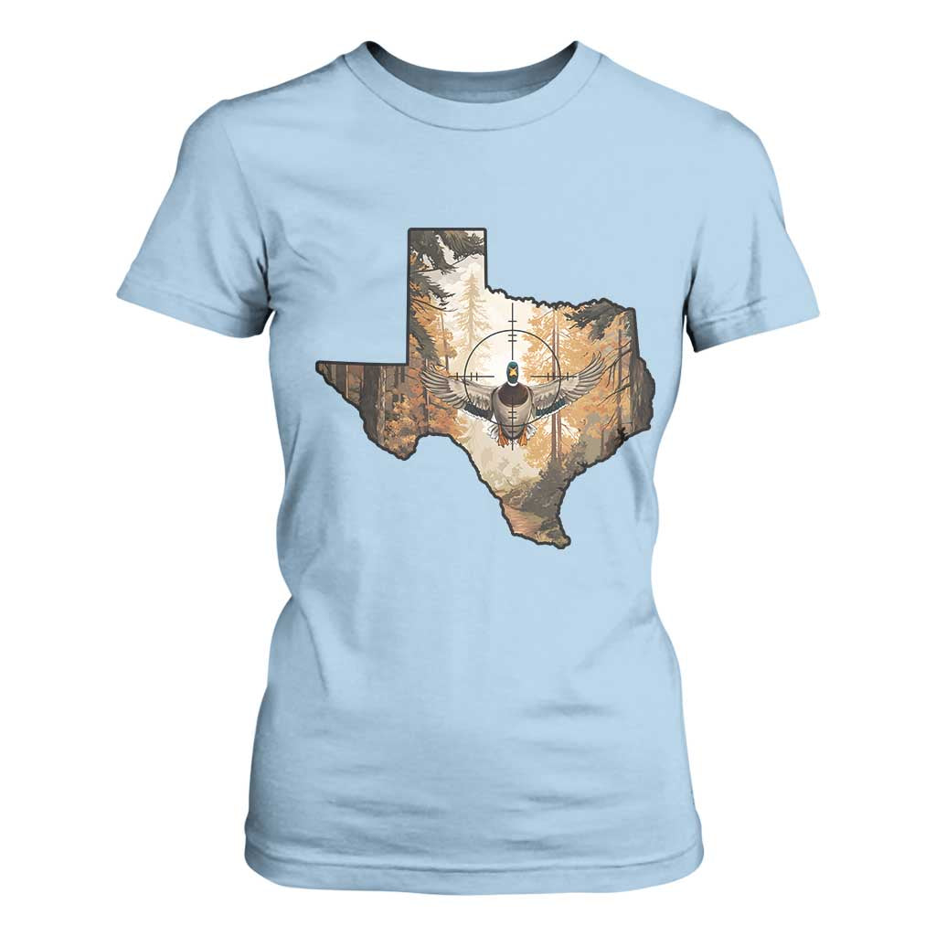 Funny Texas Duck Hunting Season T Shirt For Women Hunter Gift TS12 Light Blue Print Your Wear
