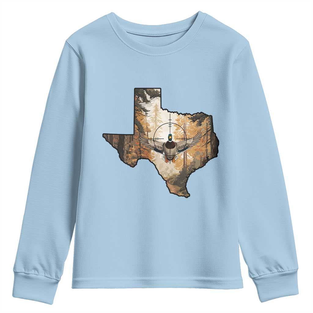 Funny Texas Duck Hunting Season Youth Sweatshirt Hunter Gift TS12 Light Blue Print Your Wear