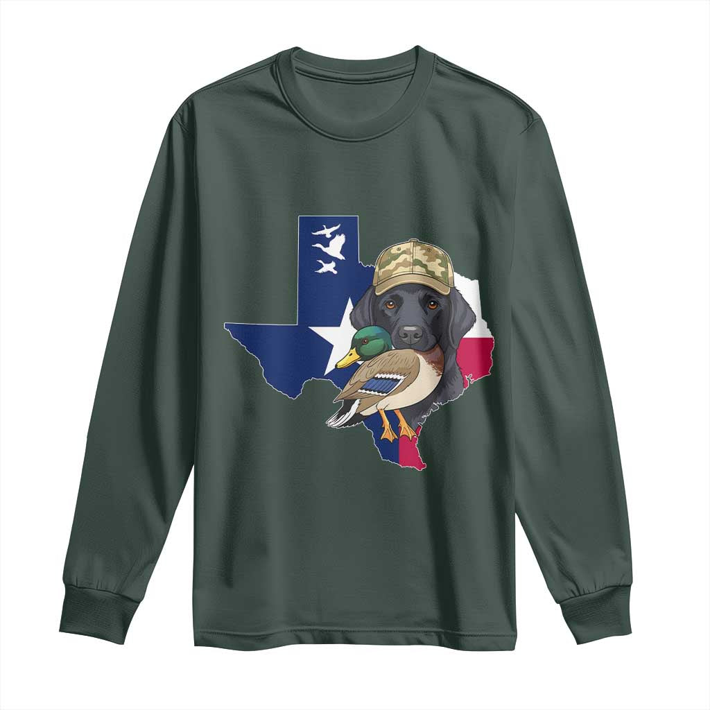 Funny Texas Duck Hunting Season Long Sleeve Shirt Black Labrador Hunter Gift TS12 Dark Forest Green Print Your Wear