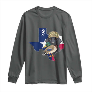 Funny Texas Duck Hunting Season Long Sleeve Shirt Black Labrador Hunter Gift TS12 Dark Heather Print Your Wear