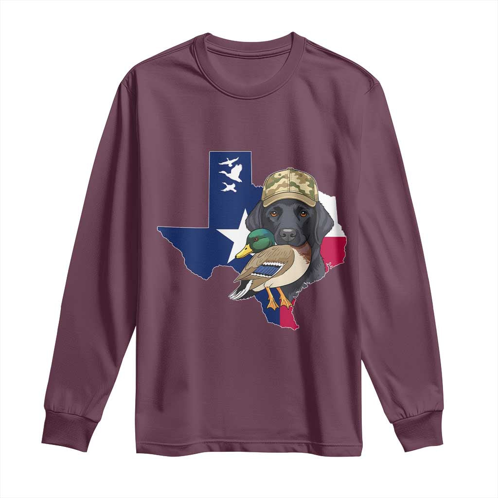 Funny Texas Duck Hunting Season Long Sleeve Shirt Black Labrador Hunter Gift TS12 Maroon Print Your Wear