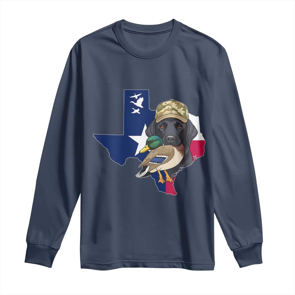 Funny Texas Duck Hunting Season Long Sleeve Shirt Black Labrador Hunter Gift TS12 Navy Print Your Wear