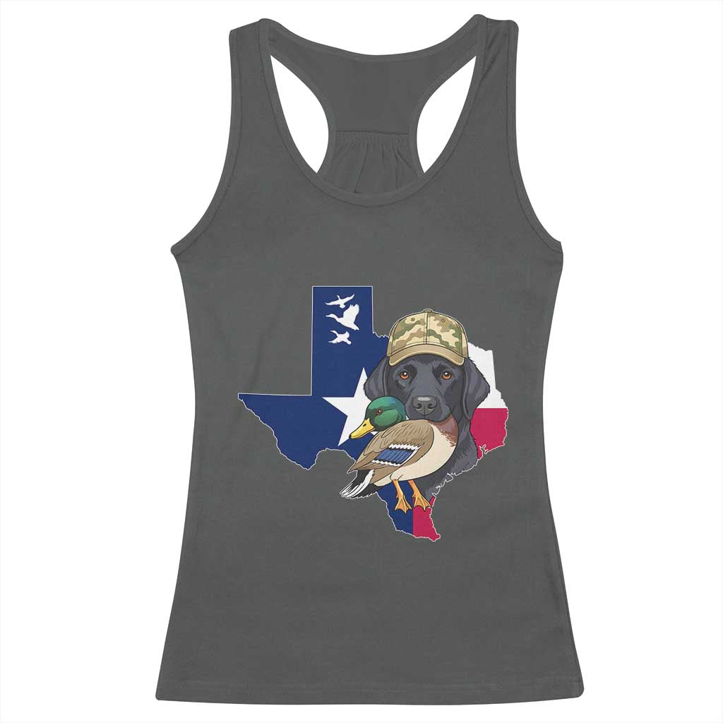 Funny Texas Duck Hunting Season Racerback Tank Top Black Labrador Hunter Gift TS12 Dark Heather Print Your Wear