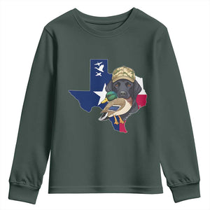 Funny Texas Duck Hunting Season Youth Sweatshirt Black Labrador Hunter Gift TS12 Dark Forest Green Print Your Wear