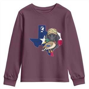 Funny Texas Duck Hunting Season Youth Sweatshirt Black Labrador Hunter Gift TS12 Maroon Print Your Wear