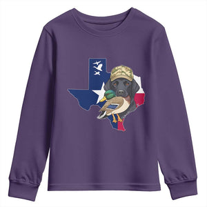 Funny Texas Duck Hunting Season Youth Sweatshirt Black Labrador Hunter Gift TS12 Purple Print Your Wear