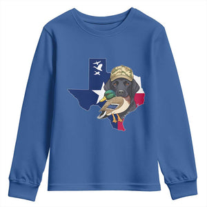 Funny Texas Duck Hunting Season Youth Sweatshirt Black Labrador Hunter Gift TS12 Royal Blue Print Your Wear
