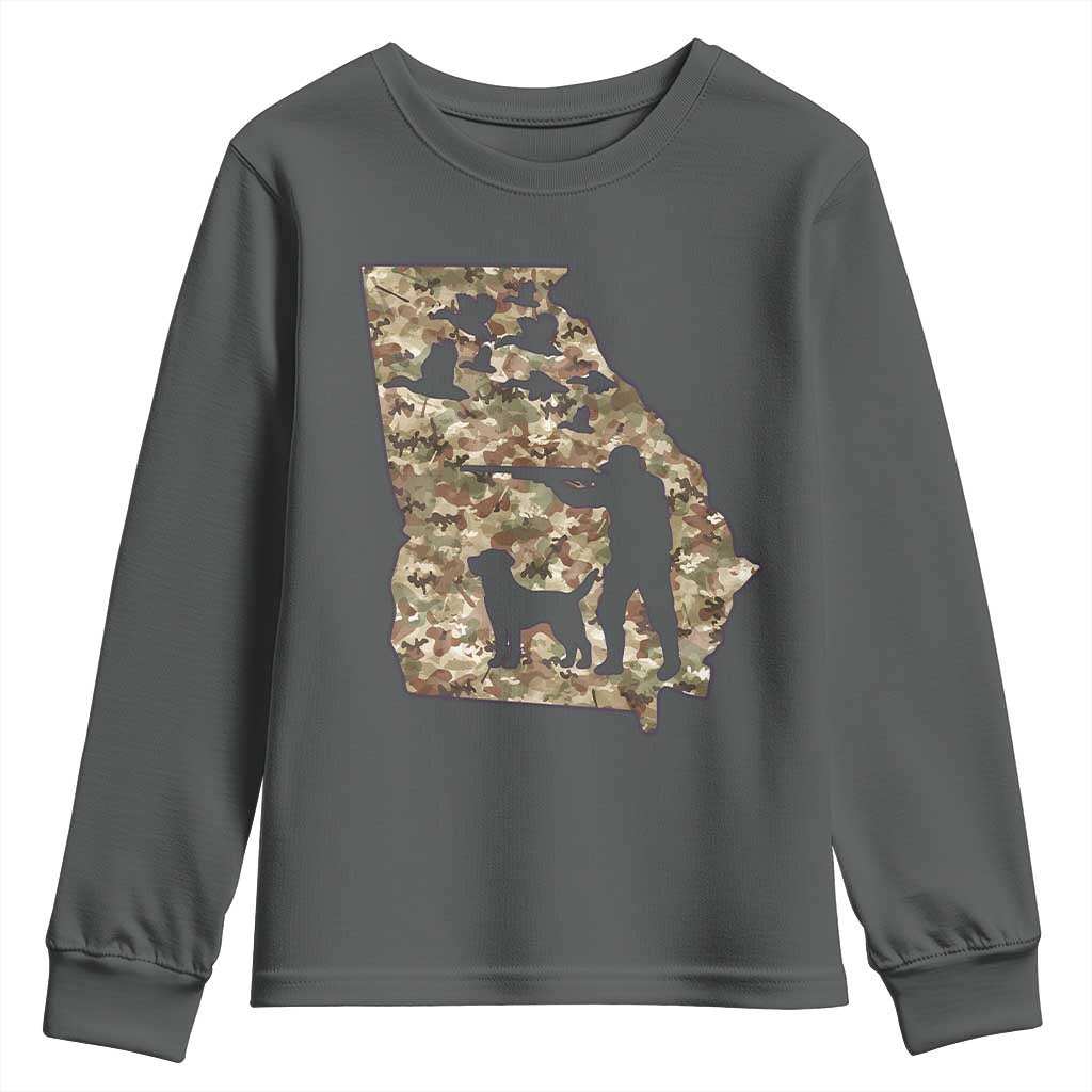 Georgia Duck Hunting Season Youth Sweatshirt Labrador Retriever Hunter Gift TS12 Dark Heather Print Your Wear