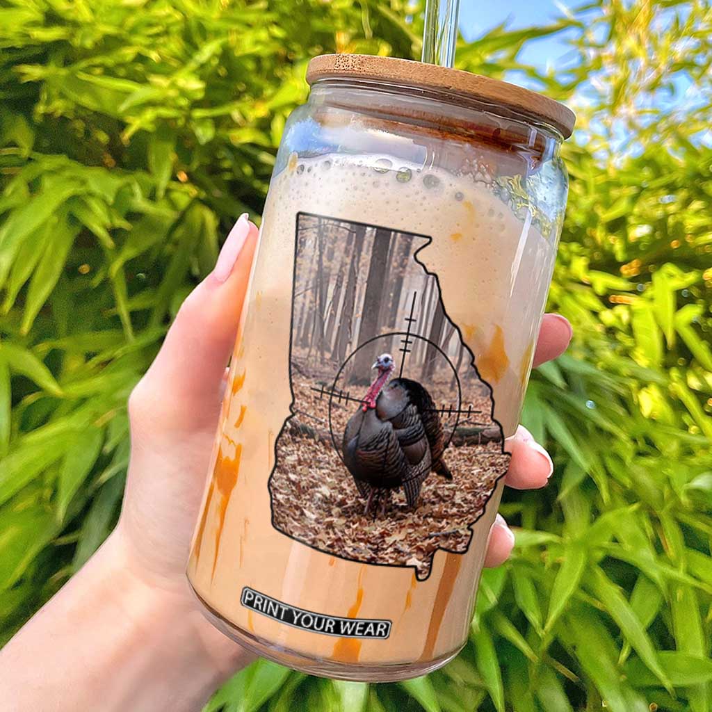 Georgia Turkey Hunting Glass Can Camo American Flag Hunter Gift TS12 White Print Your Wear