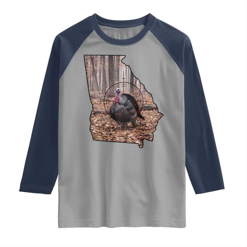 Georgia Turkey Hunting Raglan Shirt Camo American Flag Hunter Gift TS12 Sport Gray Navy Print Your Wear