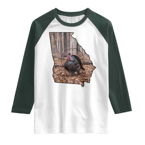 Georgia Turkey Hunting Raglan Shirt Camo American Flag Hunter Gift TS12 White Dark Forest Green Print Your Wear