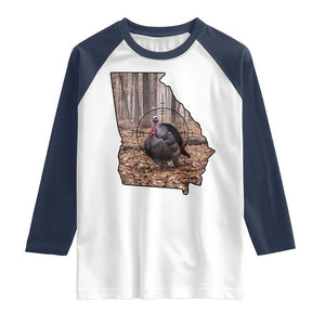 Georgia Turkey Hunting Raglan Shirt Camo American Flag Hunter Gift TS12 White Navy Print Your Wear