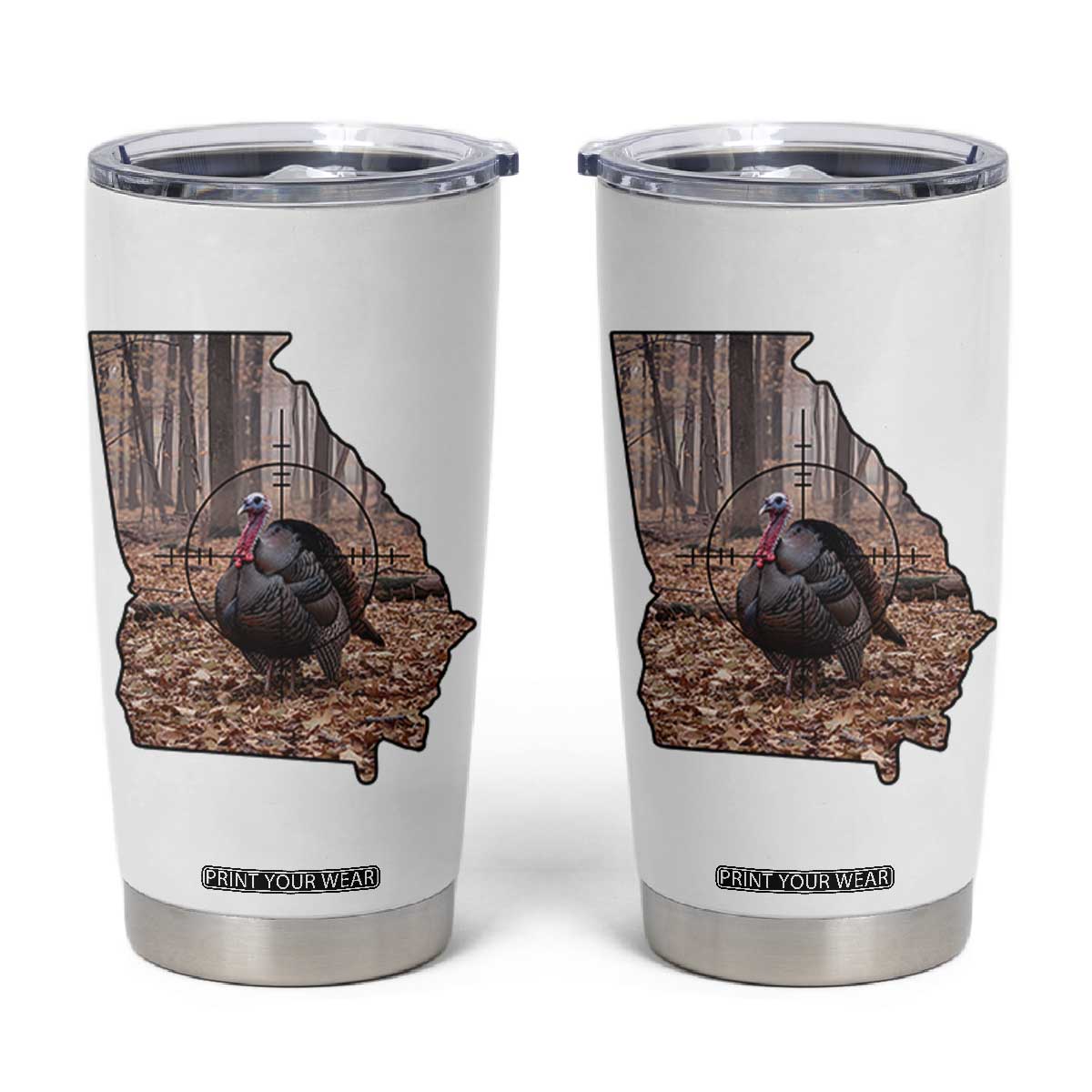 Georgia Turkey Hunting Tumbler Cup Camo American Flag Hunter Gift - Print Your Wear