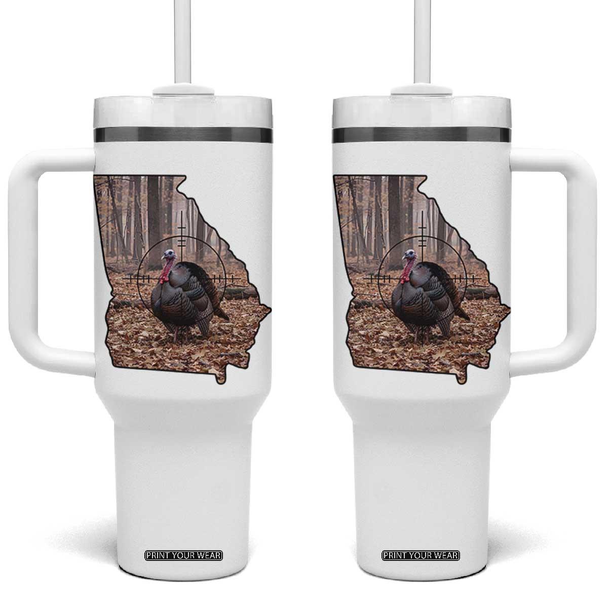 Georgia Turkey Hunting Tumbler With Handle Camo American Flag Hunter Gift TS12 One Size: 40 oz White Print Your Wear