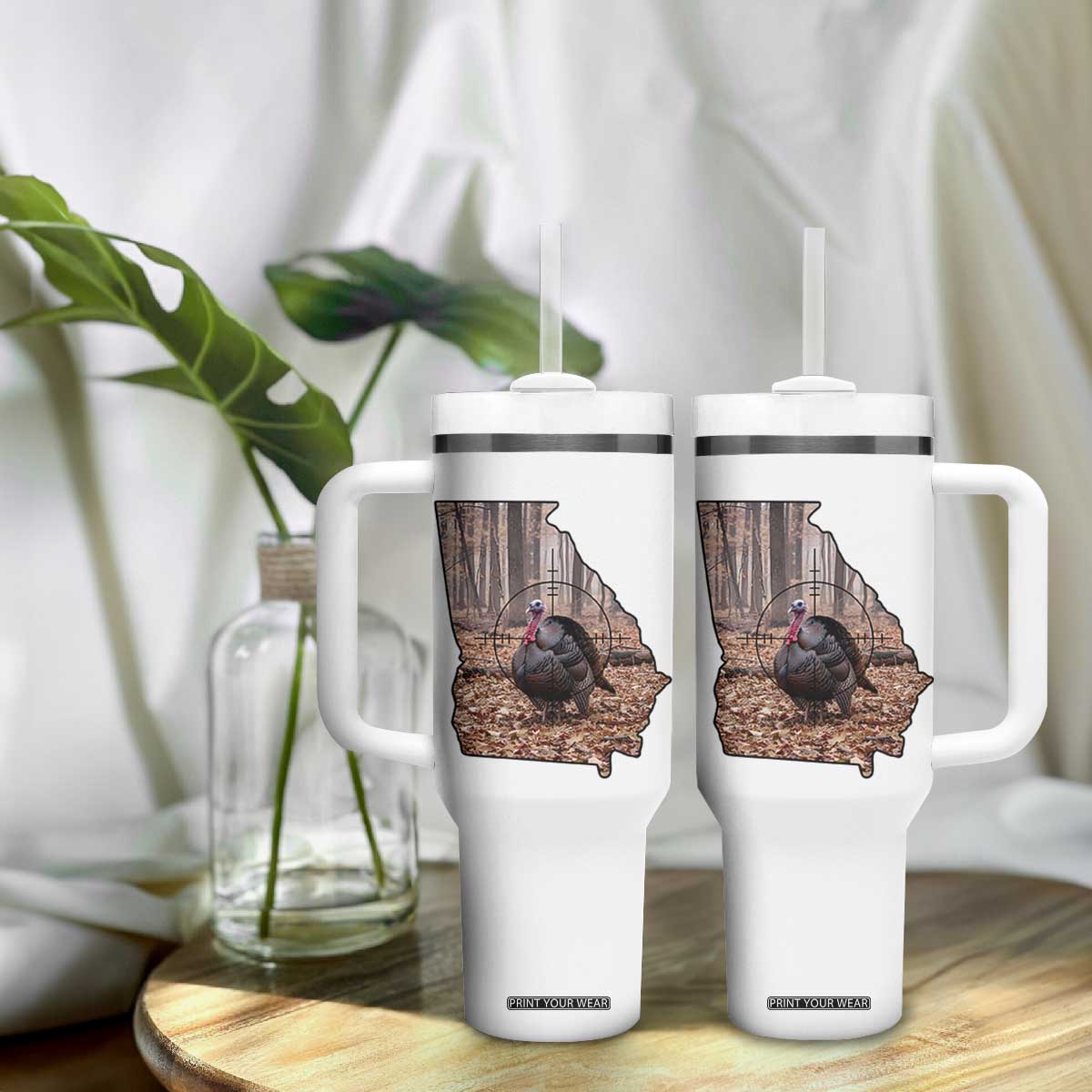 Georgia Turkey Hunting Tumbler With Handle Camo American Flag Hunter Gift TS12 Print Your Wear