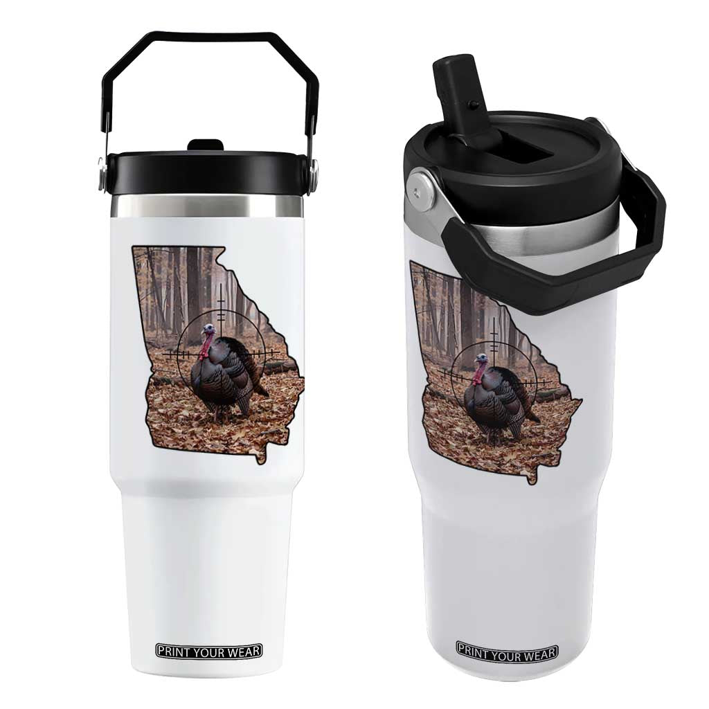 Georgia Turkey Hunting Flip Straw Tumbler Camo American Flag Hunter Gift TS12 One Size: 30 oz White Print Your Wear