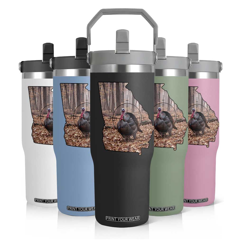 Georgia Turkey Hunting Flip Straw Tumbler Camo American Flag Hunter Gift TS12 Print Your Wear