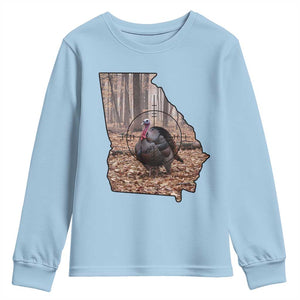 Georgia Turkey Hunting Youth Sweatshirt Camo American Flag Hunter Gift TS12 Light Blue Print Your Wear