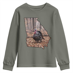 Georgia Turkey Hunting Youth Sweatshirt Camo American Flag Hunter Gift TS12 Military Green Print Your Wear