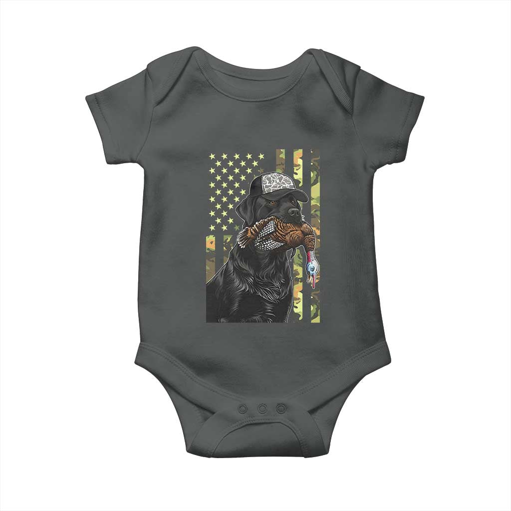 Camo Hunting Dog Turkey American Pride Gift Baby Onesie TS12 Dark Heather Print Your Wear