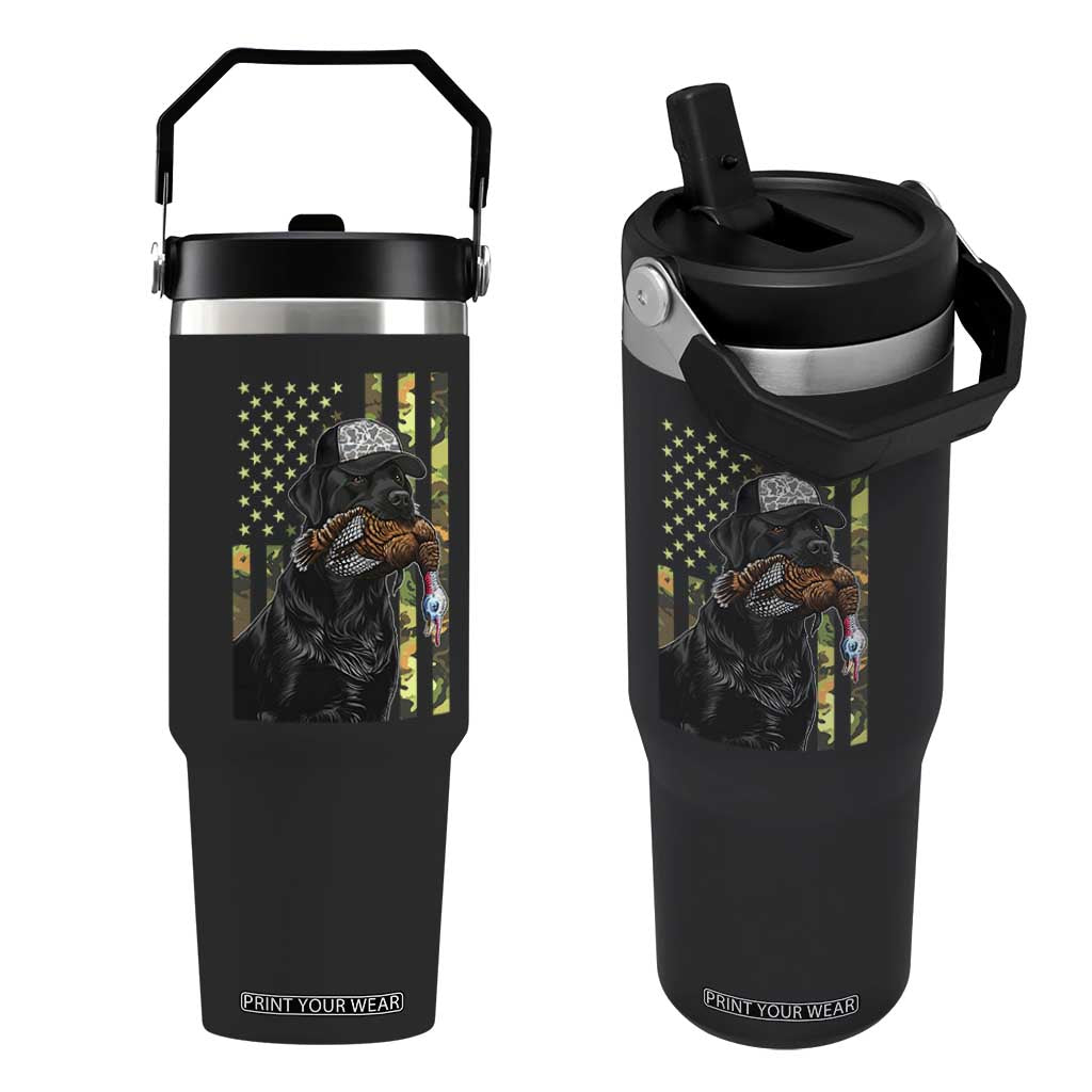 Camo Hunting Dog Turkey American Pride Gift Flip Straw Tumbler TS12 One Size: 30 oz Black Print Your Wear